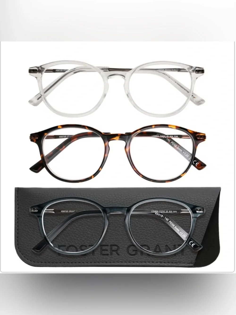 Foster Grant Design Optics 3-pack of reading glasses, +1.75 magnification.